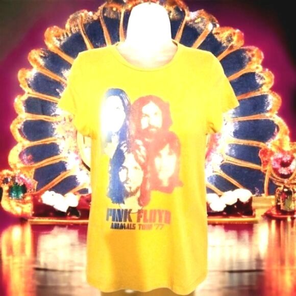 PINK FLOYD Womens JUNK FOOD ANIMALS Tour graphic T shirt Gold SIZE MEDIUM Cotton - Picture 11 of 13